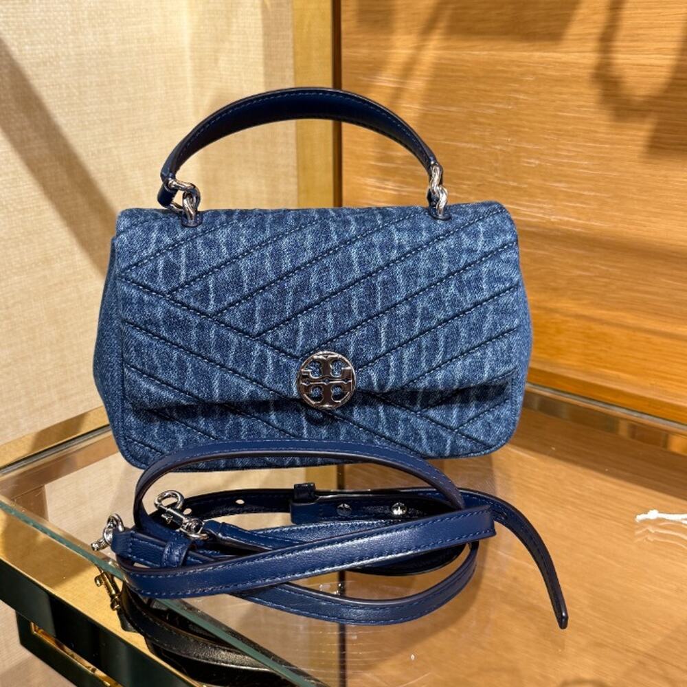 NEW‼️Tory Burch Willa Chevron Denim Top Handle 187351 $500